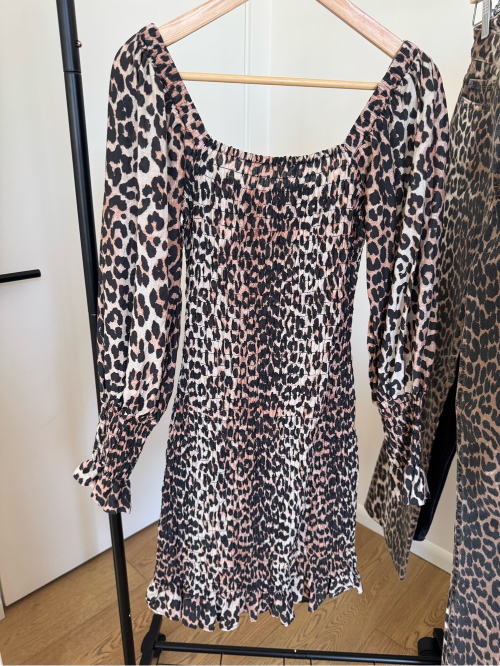Ganni Silk Blend Puff Sleeve Fitted Stretch Dress